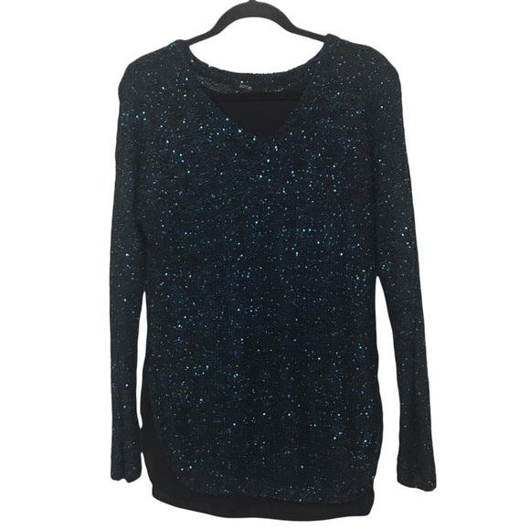 Apt 9 Blue Black Sequin Layered Knit Sweater - Picture 1 of 10